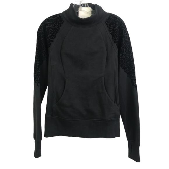 Lululemon Women's Jacket Black Floral Flock Pullover Cotton Back Zip Sz 4 NWT